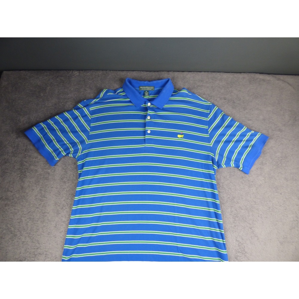 Masters Collection Polo Shirt Mens XL Blue Green Striped Pima Cotton Golf Logo